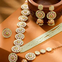 Yellow Chimes Gold-Plated Kundan-Studded & Beaded Long Layered Jewellery Set-39