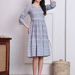 Roly Poly Women Floral Printed Cotton A-Line Midi Dress-image-86