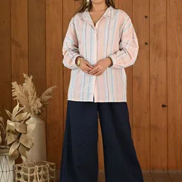 AC&F Striped Cotton Shirt & Trousers Co-Ord Set-picture-1