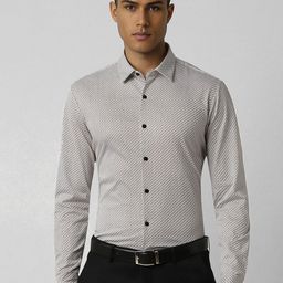 V Dot Men Spread Collar Geometric Printed Cotton Slim Fit Formal Shirt-image-54