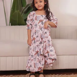 Stuffie Land Girls Abstract Printed Puff Sleeves Maxi Dress-image-4