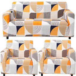 HOKIPO Square Abstract Print 5 Seater Fully Covered Stretchable Sofa Cover-39