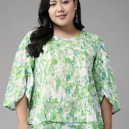 KALINI Tropical Print Flared Sleeve Top-image-75