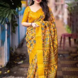 FLOURIOUS Floral Printed Pure Cotton Kanjeevaram Saree-image-71