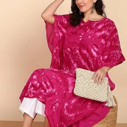 Maaesa Women Hand Tie Dyed Crepe rayon Kaftan Kurta-44