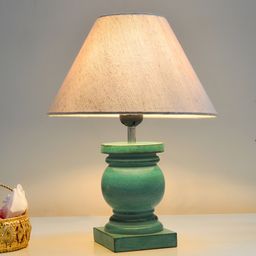 Decorcity Green Wood Traditional Bell Shaped Table Lamp-12