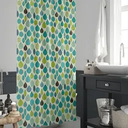 ArtzFolio Cream-Colored & Blue Printed Waterproof Shower Curtain-6