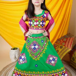 ahhaaaa Girls Embroidered Mirror Work Ready to Wear Lehenga & Blouse With Dupatta-image-41