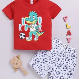 LITTLE NINJA Boys Printed Round Neck Pure Cotton T-Shirt With Shorts-image-0