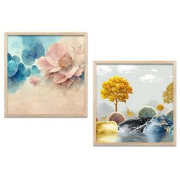 Kotart Brown & Pink 2 Pieces Floral Printed Wooden Wall Arts-picture-24