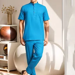 Moda Rapido Band Collar Pure Cotton Straight Kurta With Pyjamas-image-93