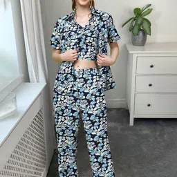 Popwings Floral Printed Crop Top Shirt & Trouser Co-Ords-picture-40