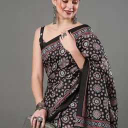 KALINI Ajrak Block Block Printed Saree with Matching Blouse image 4