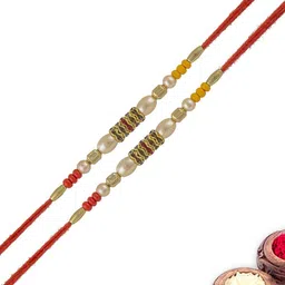MEIRA JEWELLERY Set Of 2 Designer Rakhis With Greeting Card & Roli Chawal-image-93