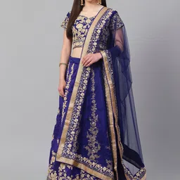 FABPIXEL Embroidered Sequinned Semi-Stitched Lehenga & Unstitched Blouse With Dupatta-16