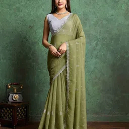 TASRIKA Embroidered Pure Chiffon Saree-picture-33