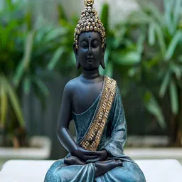CraftlayoutGold- Toned & Green Buddha Idol Showpiece-image-37