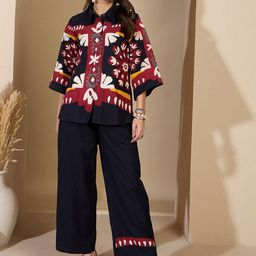 ZUMMER Floral printed Pure Cotton Shirt Collar Shirt With Trousers Co-Ords-23