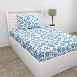 haus & kinder Blue & White Floral Printed 144 TC Cotton King Bedsheet Set 1.53 m x 2.55 m-image-64