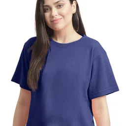 NOTWILD Women Solid Round Neck Cotton Boxy T-shirt-picture-41