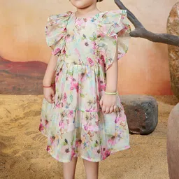 TINY TWILLS Women Floral Printed Flutter Sleeve Fit & Flare Dress-3