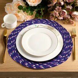 Kuber Industries Blue & Pink 4 Pieces printed Cotton Round Shape Table Placemats-6