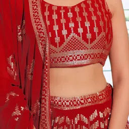 FABPIXEL Embroidered Sequinned Semi-Stitched Lehenga & Unstitched Blouse With Dupatta image 3