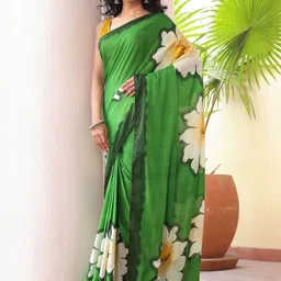 Moda Rapido Women Green Floral Print Poly Crepe Sarees-picture-5