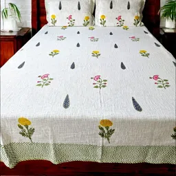 Feels Like Home 3Pcs Pink & White Floral Printed Pure Cotton & Jute Bed Covers-image-43