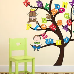 LANSTICK Black & Red Printed Children With Tree & Alphapet Wall Sticker-15