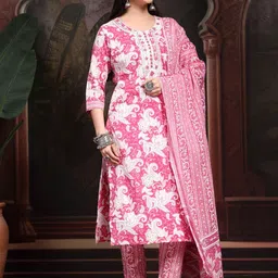 Anouk Women Paisley Printed Regular Thread Work Pure Cotton Kurta with Trousers & With Dupatta-picture-18