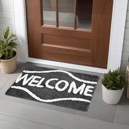 Kuber Industries 4Pcs Grey & Coffee Brown Printed Rectangle Anti Skid Doormats-13