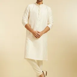 Diwas by Manyavar Thread Work Mandarin Collar Straight Kurta-picture-42