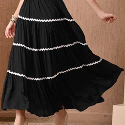 STARWORD Women Polyester Solid A-Line Maxi Skirt-picture-2