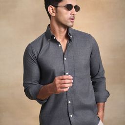 Uncluttered Closet Men Standard Slim Fit Solid Button-Down Collar Cotton Casual Shirt-picture-0