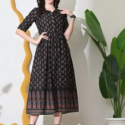 DECKEDUP Women Floral Print Cotton Shirt Midi Dress-image-85
