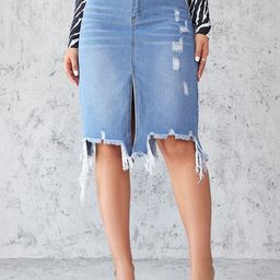 StyleCast Women High-Rise Ripped Asymmetrical Hem Straight Skirt-picture-1