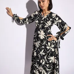 CORSICA Floral Print Tie-Up Sleeve A-Line Midi Dress-image-50