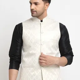 Kaifoo Woven Design Nehru Jacket-image-6