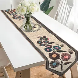Kuber Industries Brown & Beige Textured 6 Seater Dining Table Runner-13