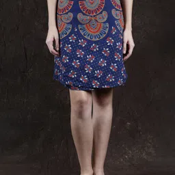 Exotic India Ethnic Printed Pure Cotton Wrap Maxi Skirt-image-11