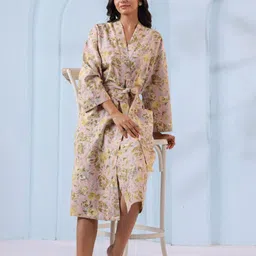 CRAFIQA Printed Pure Cotton Shawl CollarBathRobe-21