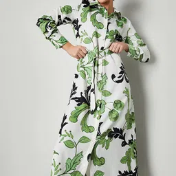 max Tropical Print Bell Sleeve Shirt Midi Dress-image-1