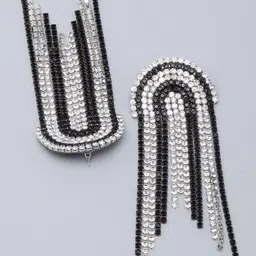 KPOP Silver-Plated Rhinestone Studded Tasselled Drop Earrings image 4