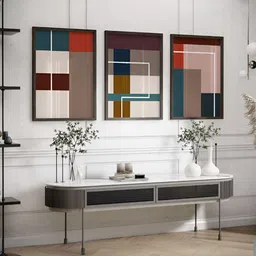 Rustic Charm Brown & Grey 3 Pieces Geometric Abstract Printed Paper Wall Art image 2