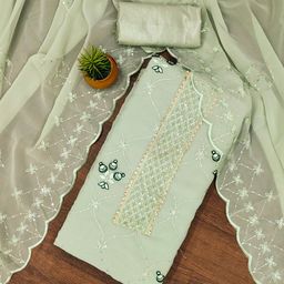 Panzora Floral Embroidered Sequinned Georgette Unstitched Dress Material-image-33