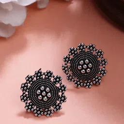 Anouk German Silver Plated Oxidised Circular Studs-0