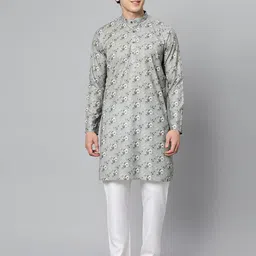 GLOBALRANG Floral Printed Band Collar Pure Cotton Straight Kurta With Churidar-image-31
