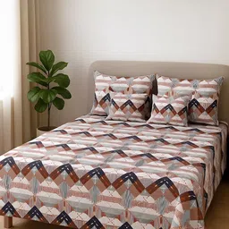 DREAM LIVING Multicoloured Geometric 144 TC Queen Bedsheet with 4 Pillow Covers-picture-41