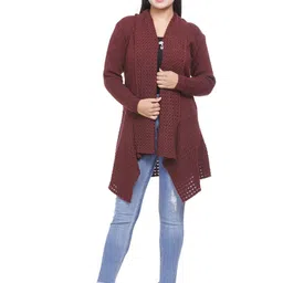 WOOL 4U Self Design Long Sleeves Longline Lapel Shrug-17